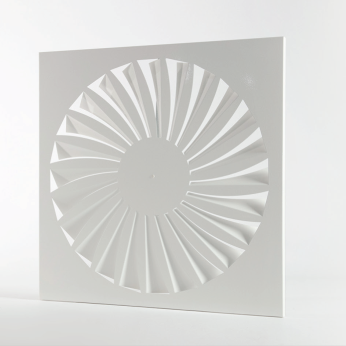 Helical throw diffusers on square panel
